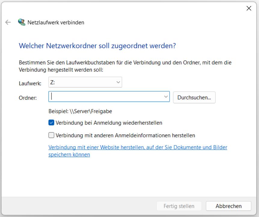 Windows 11 Netzlaufwerk Verbinden Dialog als Screenshot