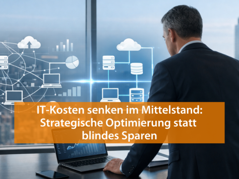 Ein Geschäftsführer halt klar und strukturiert den Überblick über die IT-Kosten und Infrastruktur.