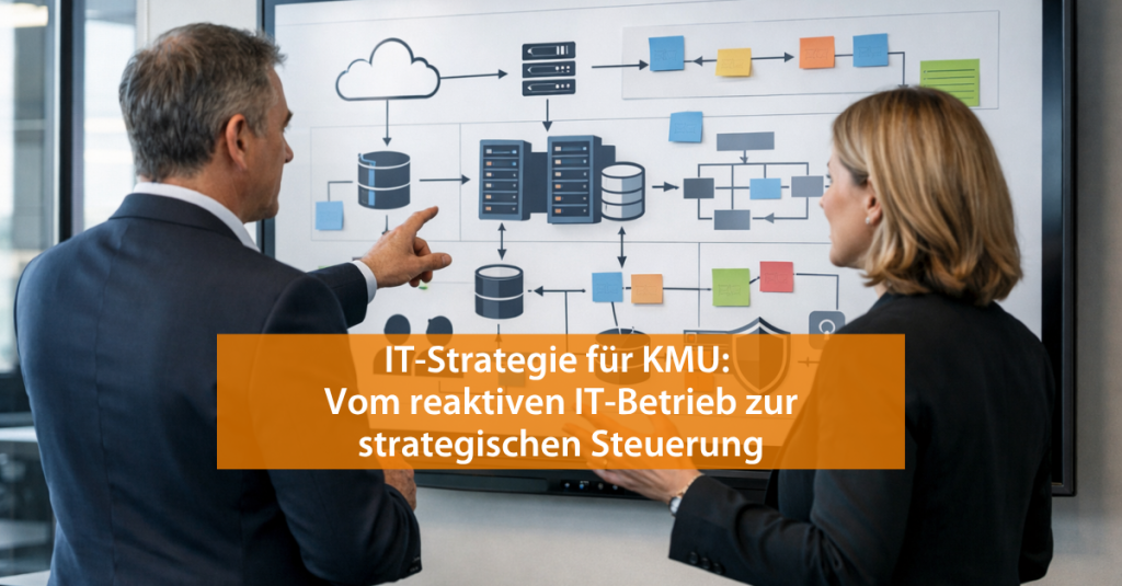 Zwei Geschäftsführer tauschen sich über die IT-Strategie ihres gemeinsamen mittleren Unternehmens aus.