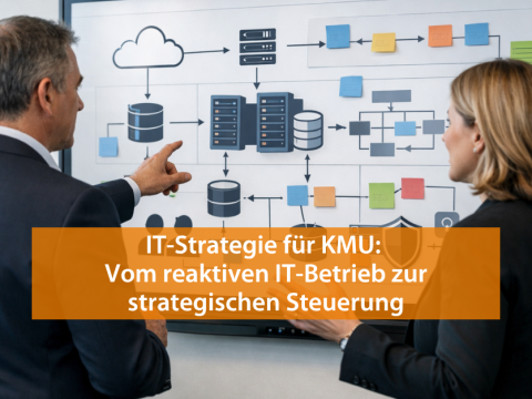Zwei Geschäftsführer tauschen sich über die IT-Strategie ihres gemeinsamen mittleren Unternehmens aus.